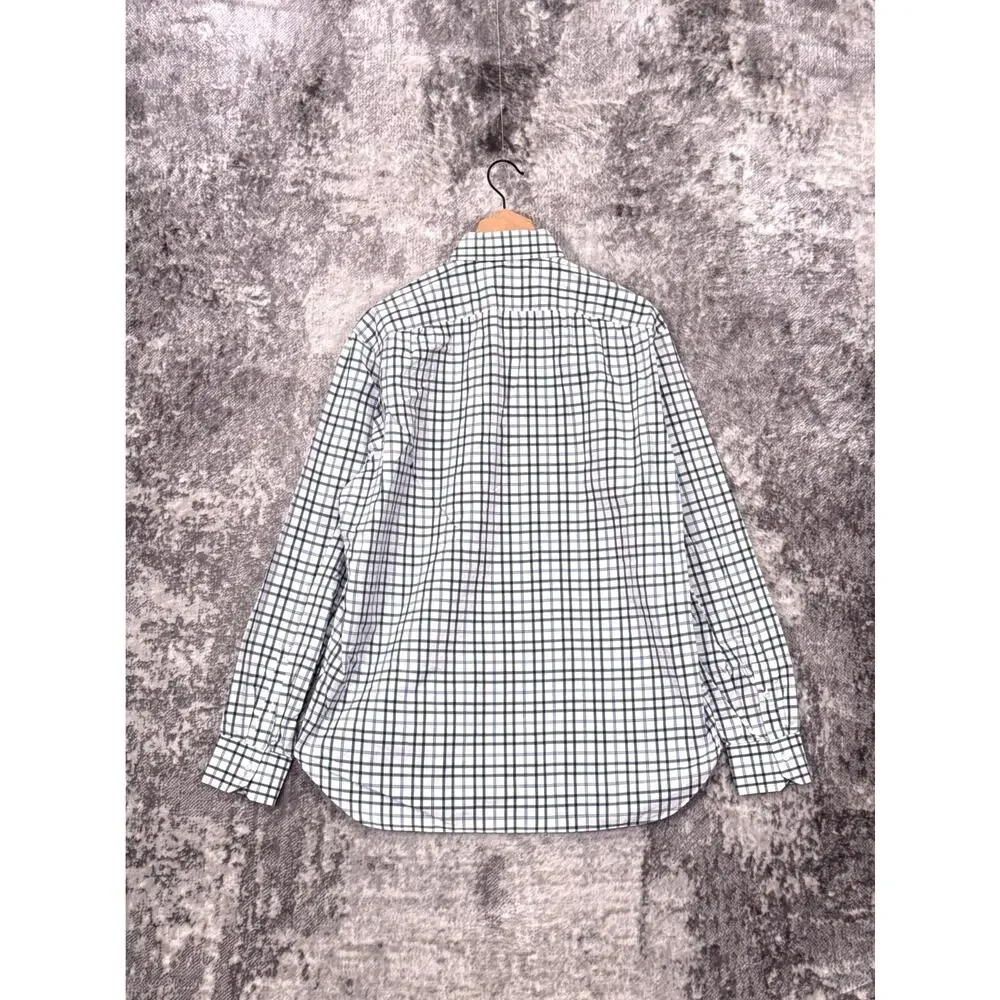 ISAIA Dress Shirt 17 / 43 Mens White & Gray Windowpane Check